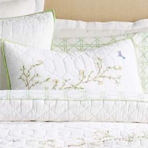 Pottery Barn x Monique Lhuillier Meadow Quilted White Green Embroidered Bird NEW